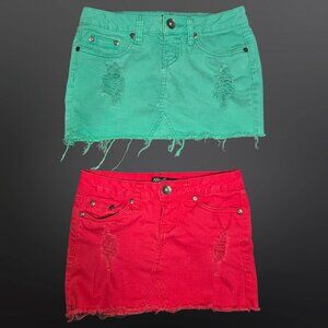 Y2K Low Rise Micro Mini Skirts Size 0 Lot Of 2 Colored Denim Scene Mcbling Gyaru